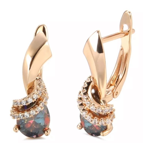 Rose Gold Plated Drop Colourful Stone Earrings - Picture 5 of 6